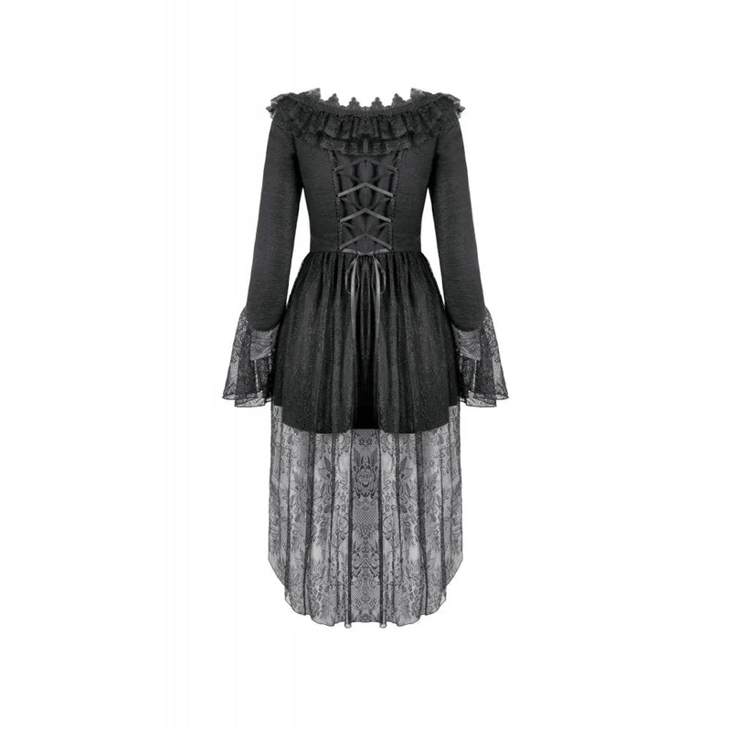 Gothic-Kleid mit Spitze, Rüschenkragen und ausgestellten Ärmeln für Damen