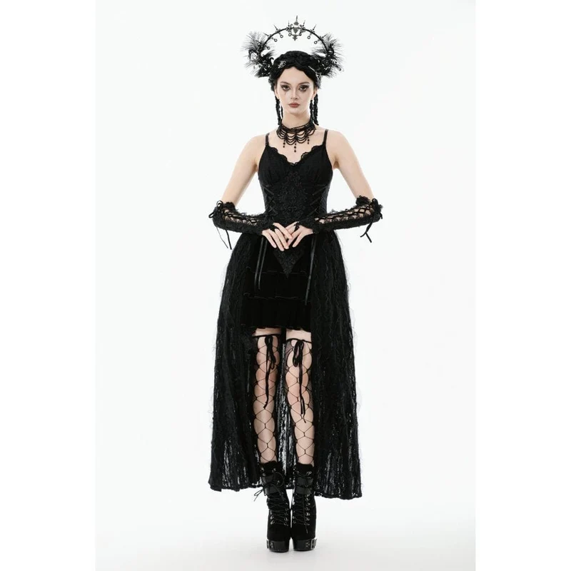 Gothic-Brautkleid mit Blumenstickerei und Schnürung für Damen