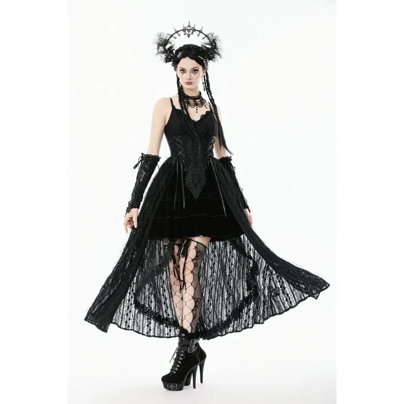 Gothic-Brautkleid mit Blumenstickerei und Schnürung für Damen