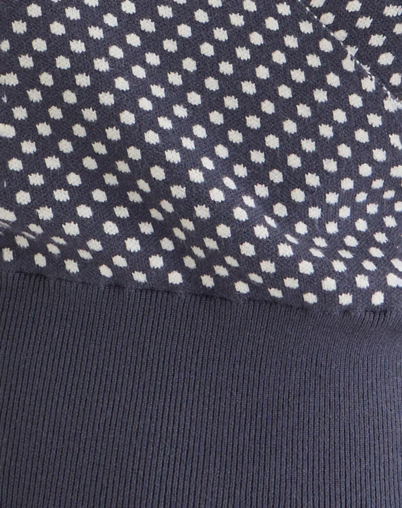 Josina Top aus kompaktem Strick mit grauen und elfenbeinfarbenen Punkten