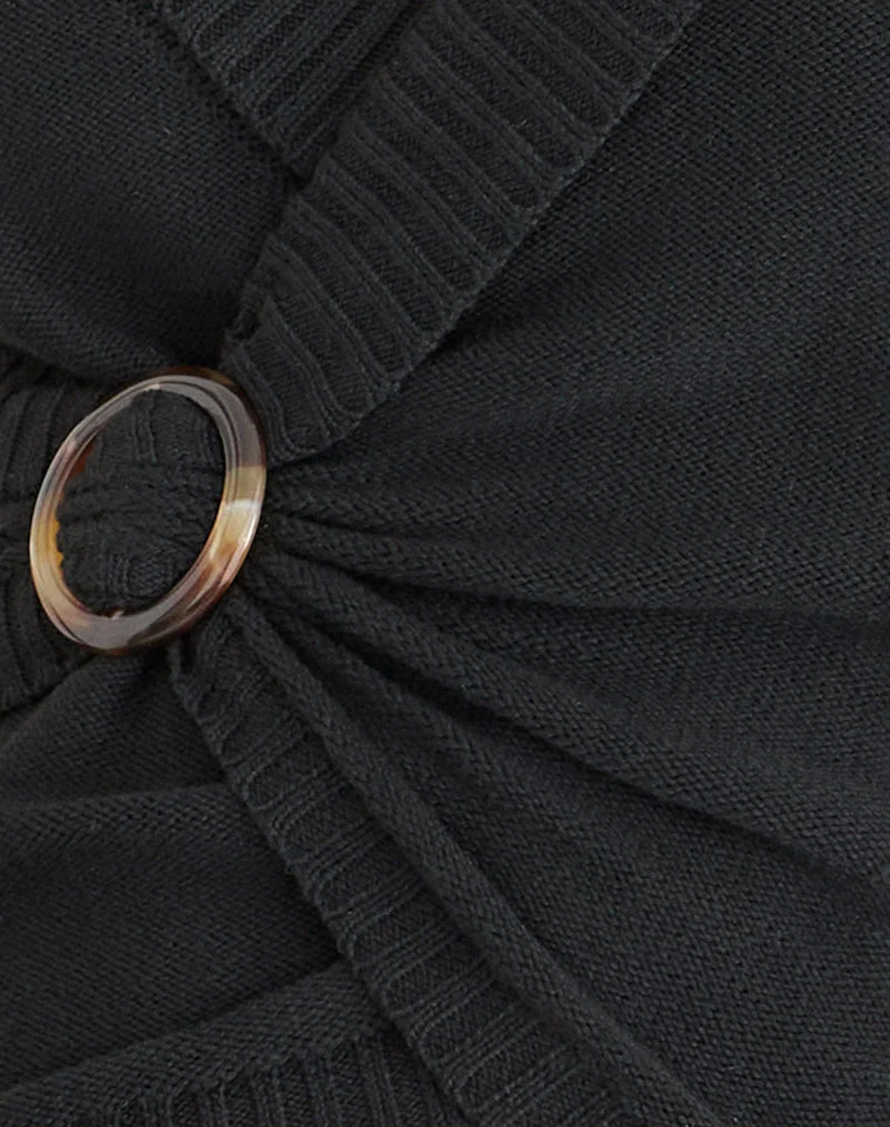 Minara Top mit Kunststoffschnalle aus Strick, schwarz