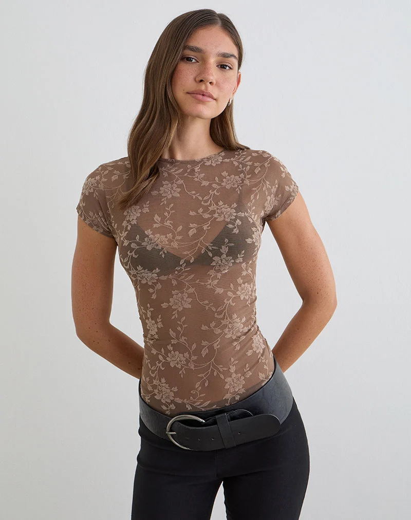 Nuovo Top in Blattflock Dunkelbraun