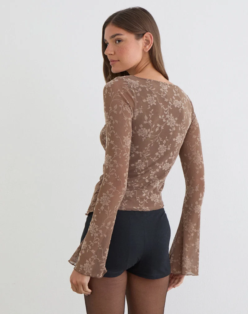 Lakya Top in Blattgrün mit dunklem Taupe