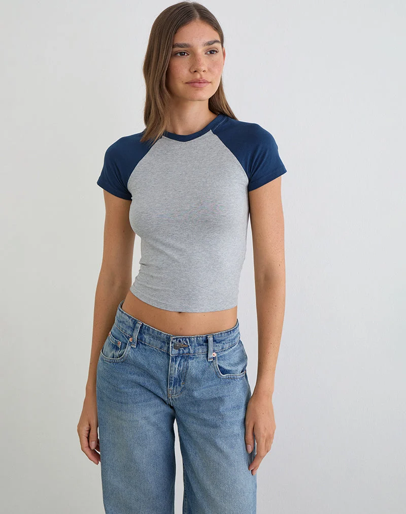 Agneta T-Shirt in Grau meliert und Marineblau