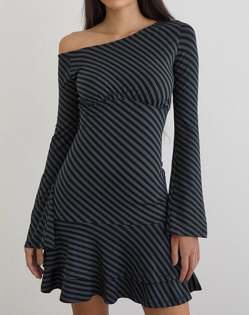 Hongsai Minikleid mit schrägen Streifen in Ocean Storm