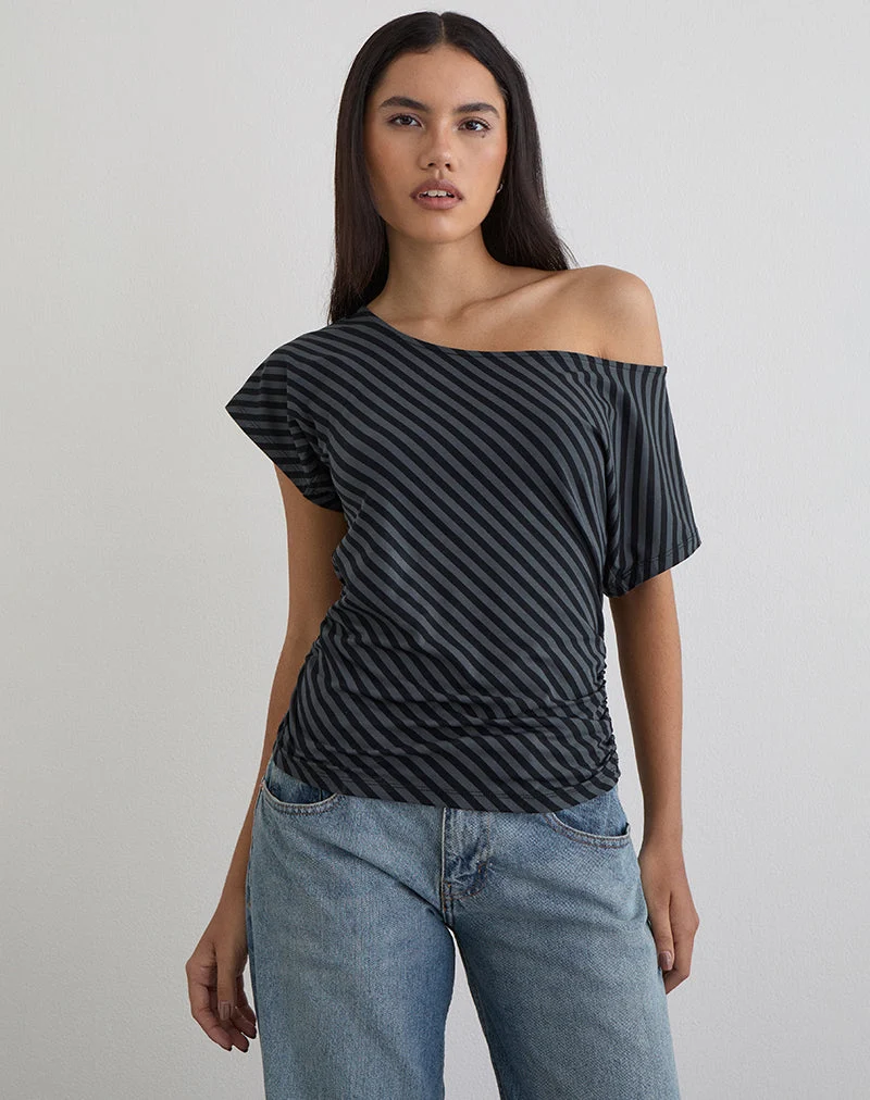 Danama One-Shoulder-Top mit schrägen Streifen in Ocean Storm