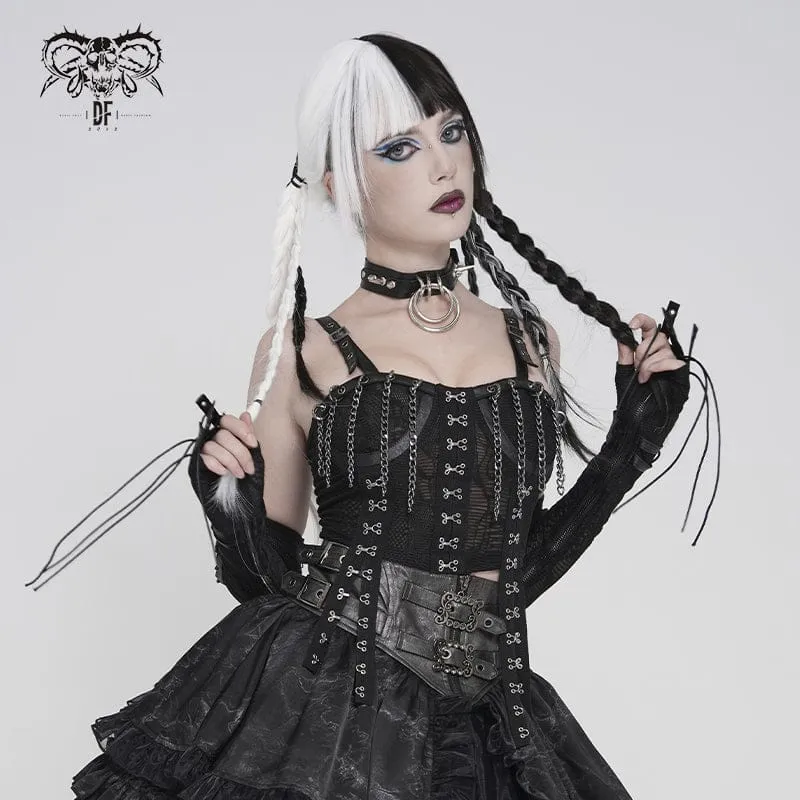 Punk-Bustier für Damen mit Schnürung, Trägern und Ketten