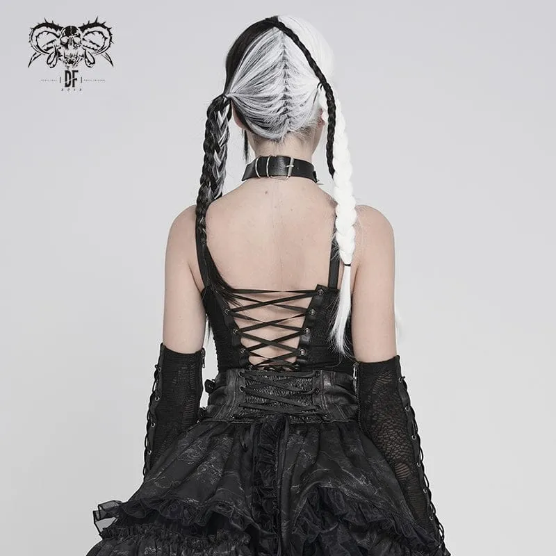 Punk-Bustier für Damen mit Schnürung, Trägern und Ketten