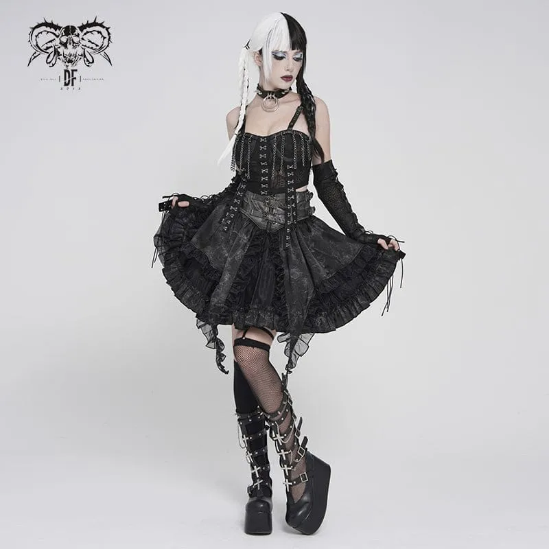 Punk-Bustier für Damen mit Schnürung, Trägern und Ketten