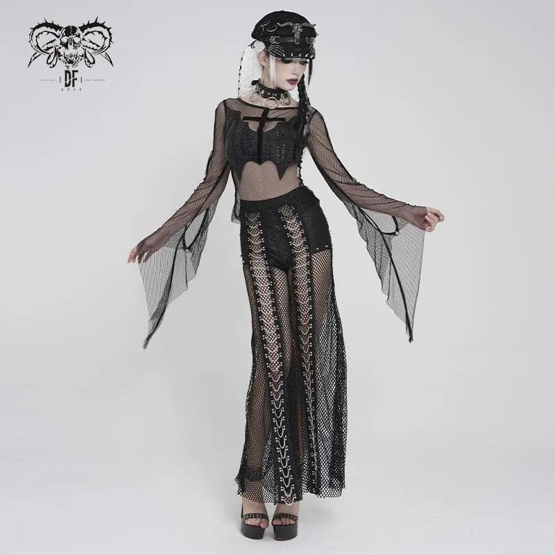 Punk-Fledermaus-Kreuz-Mesh-Top für Damen
