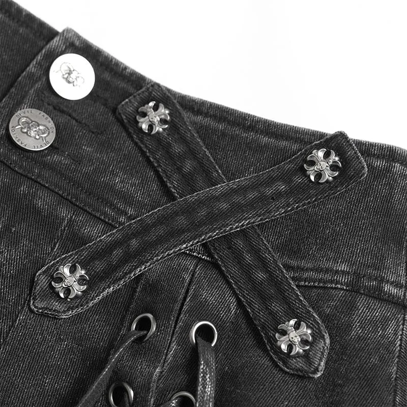 Punk-Rock für Damen mit gekreuzten Ösen, asymmetrischem Saum und Falten