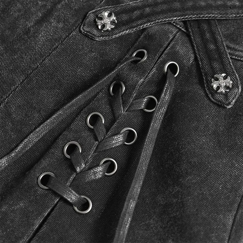 Punk-Rock für Damen mit gekreuzten Ösen, asymmetrischem Saum und Falten