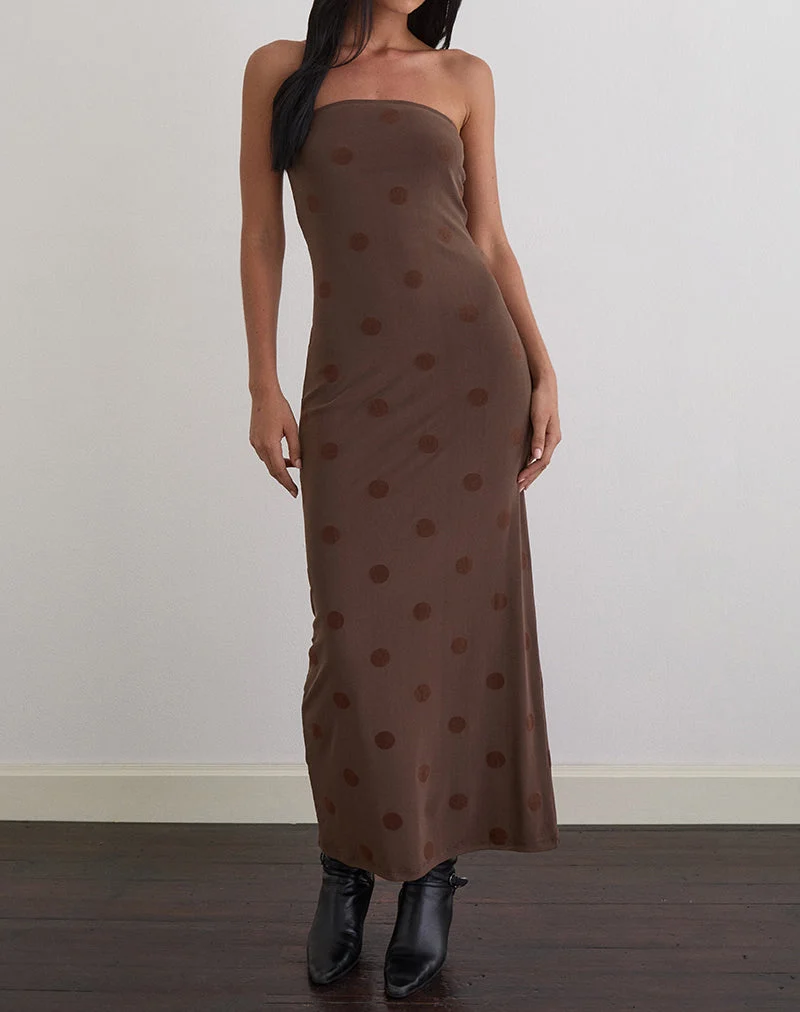 Rosaga Maxikleid in Big Polka Flock Braun