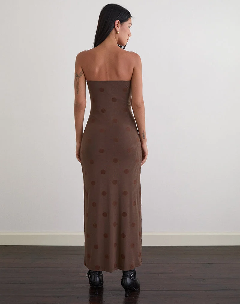 Rosaga Maxikleid in Big Polka Flock Braun