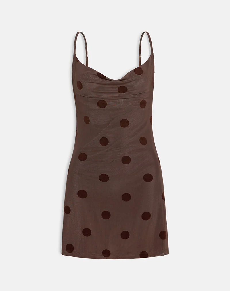 Pastila Minikleid in Big Polka Flock Braun