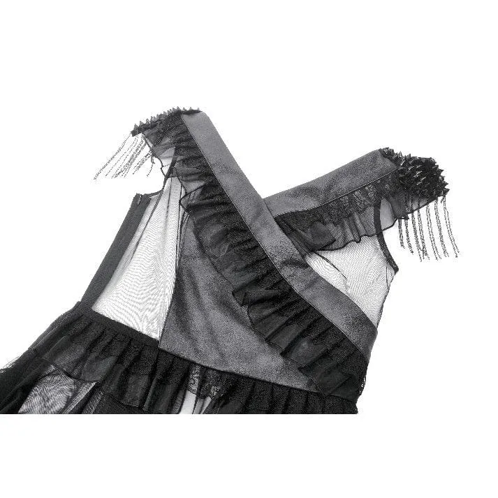 Punk-Mehrschicht-Netzkleid mit V-Ausschnitt für Damen
