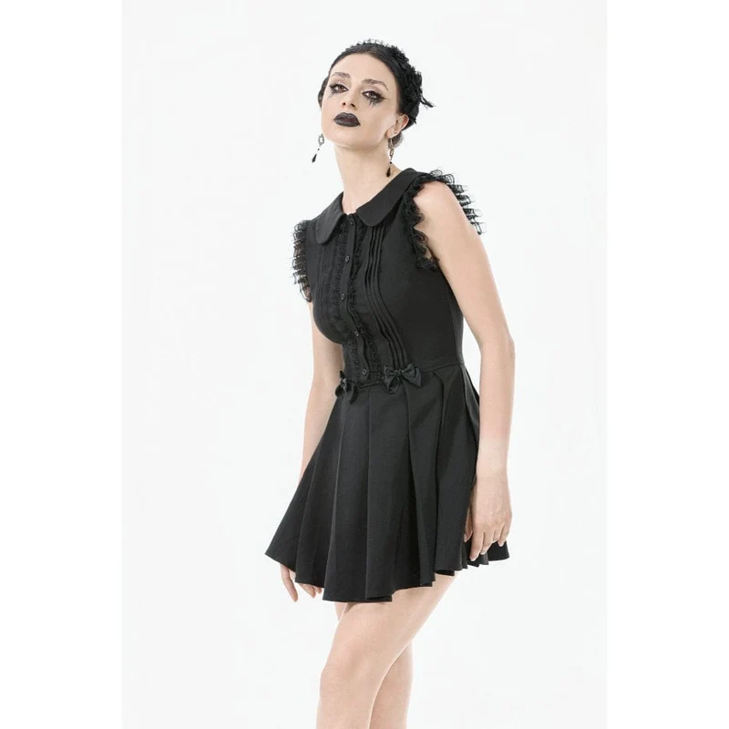 Gothic-Kleid mit Schleife, Falten und ärmellos für Damen, Abschlusskleid