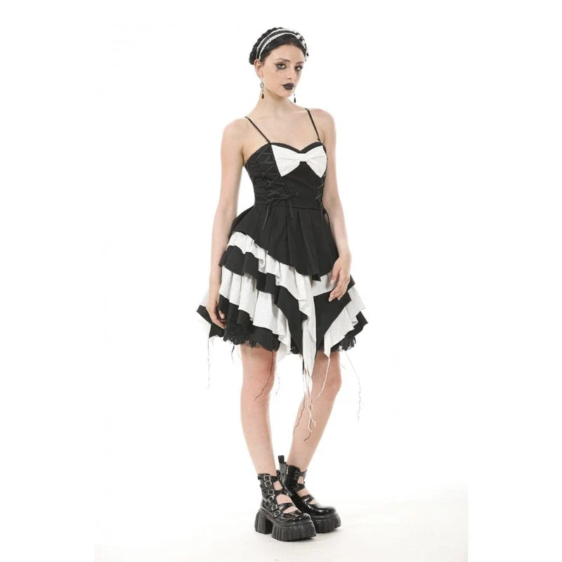 Gothic Lolita Slip-Kleid mit Schleife in Kontrastfarbe für Damen