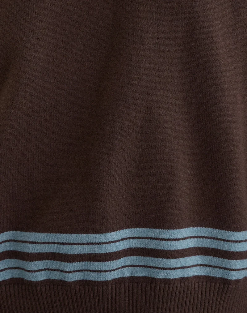Yarnia Slouchy Pullover mit V-Ausschnitt in Braun und Blau