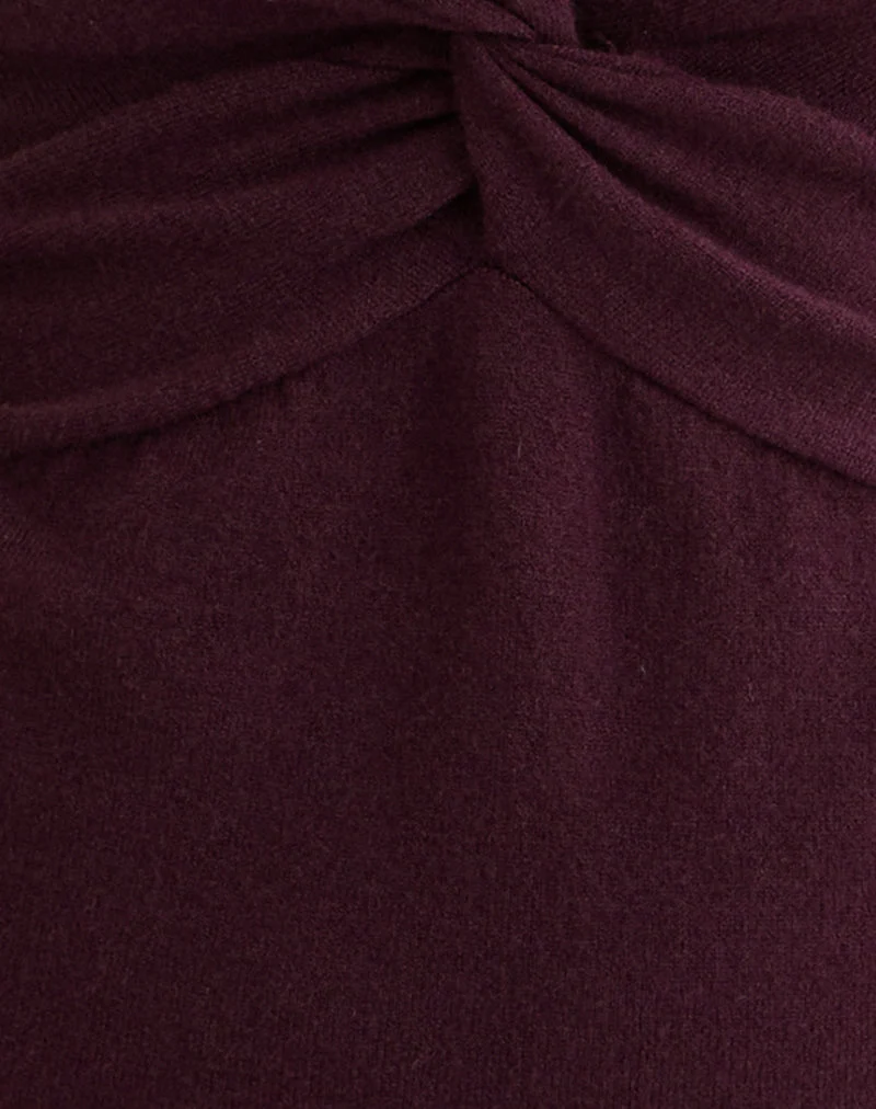 Yenari Langarm-Twist-Top aus Strick in Pflaume