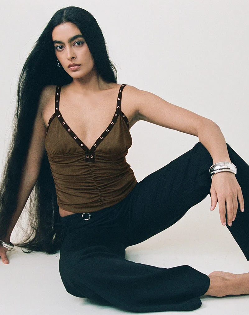 Tolani Cami Top aus schwerem Netzstoff in Khaki