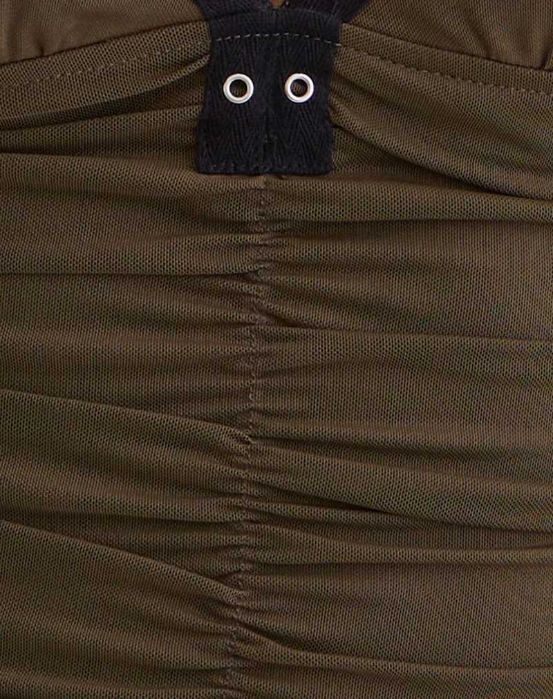 Tolani Cami Top aus schwerem Netzstoff in Khaki