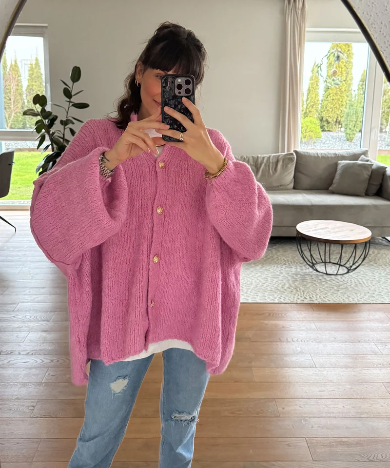 Oversize Strickjacke Jalsien Fuchsia Pink