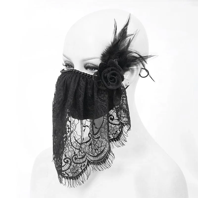 Gothic-Spitzenschleier für Damen mit Rosen- und Federaccessoire