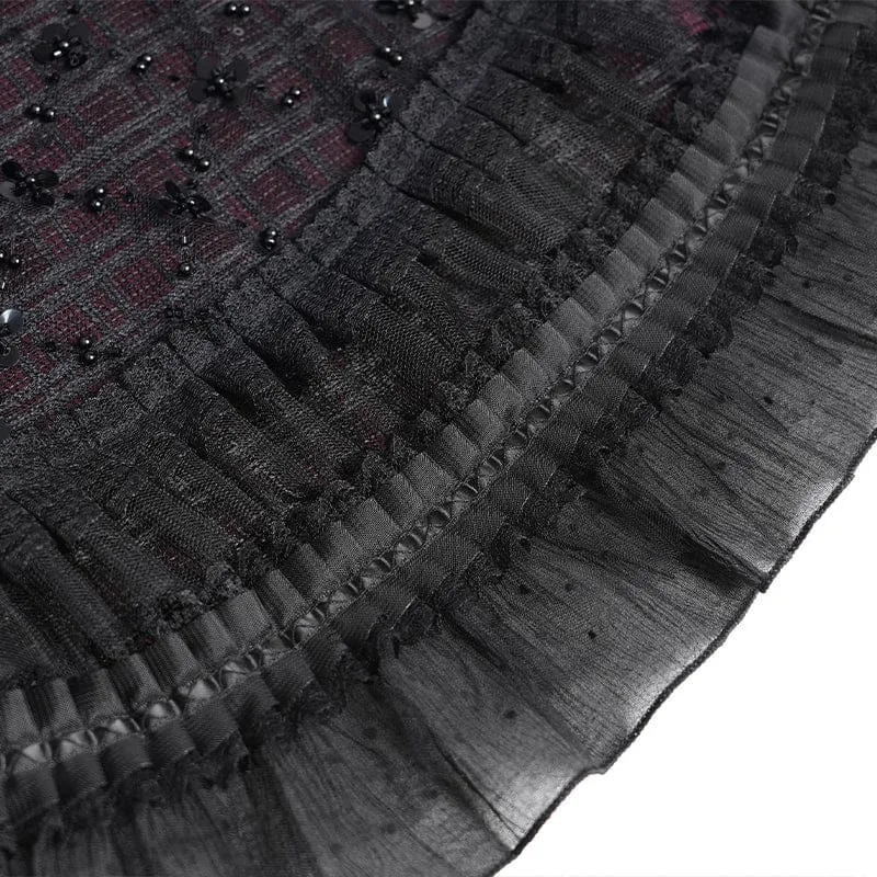Gothic-Lagenrock mit Schnürung und Karomuster für Damen, schwarz-rot