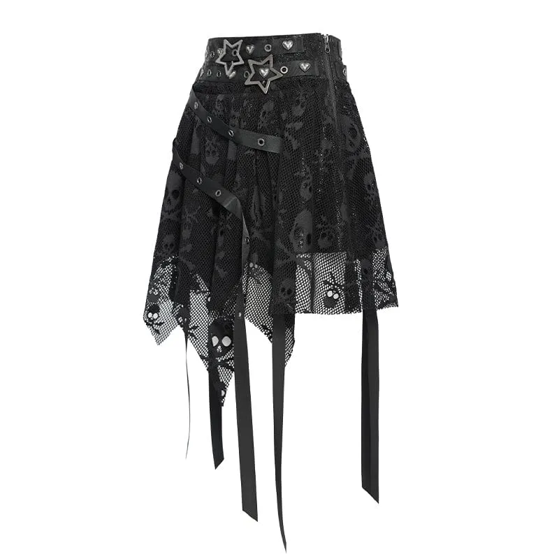 Punk-Rock für Damen mit unregelmäßigen Totenkopf-Ösen-Trägern, schwarz