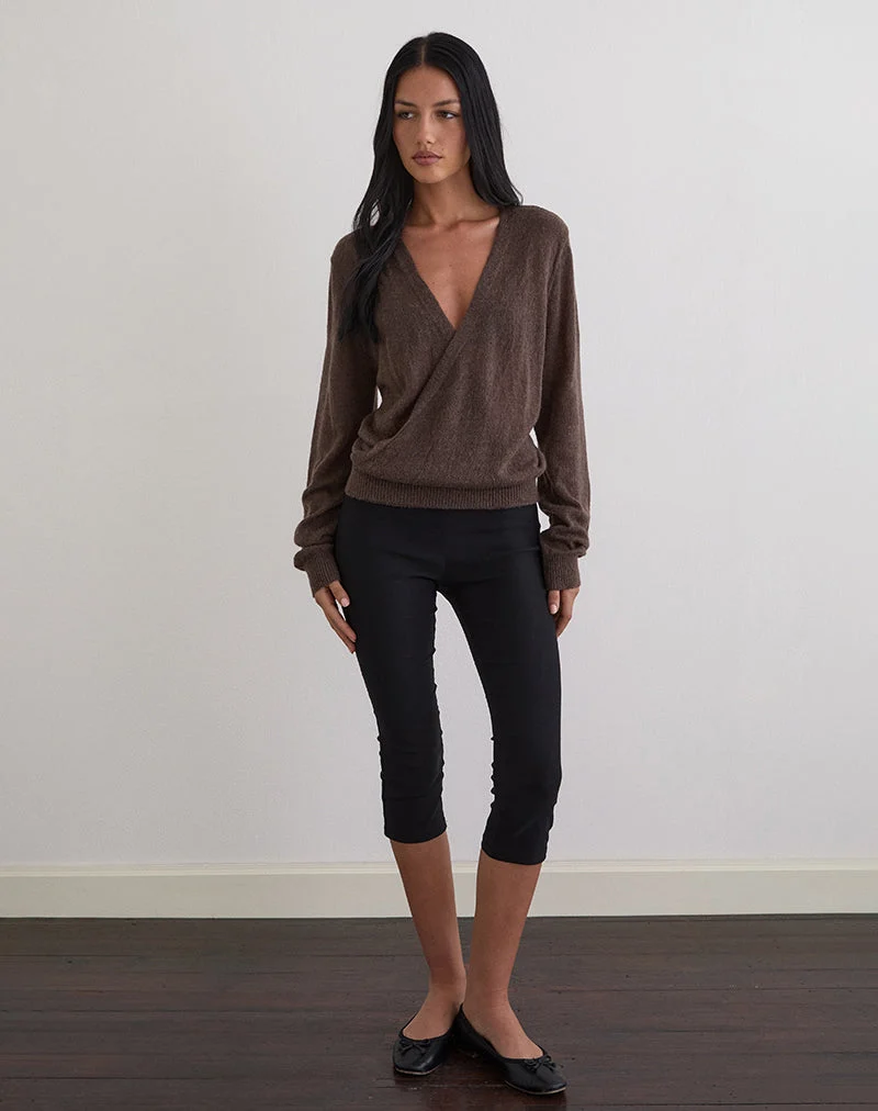 Saroya Plunge Wrap Top in Knit Dark Chocolate