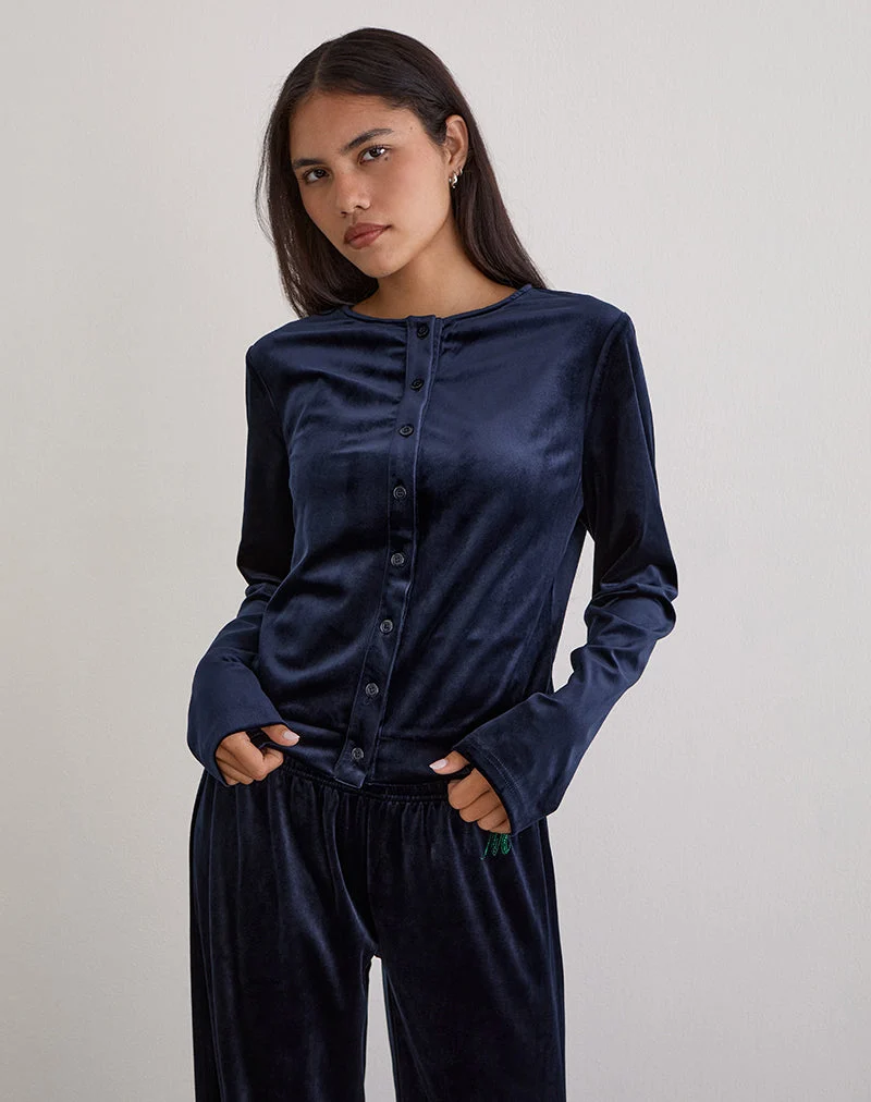 Kellen Strickjacke mit Knopfleiste aus Velours in Navy