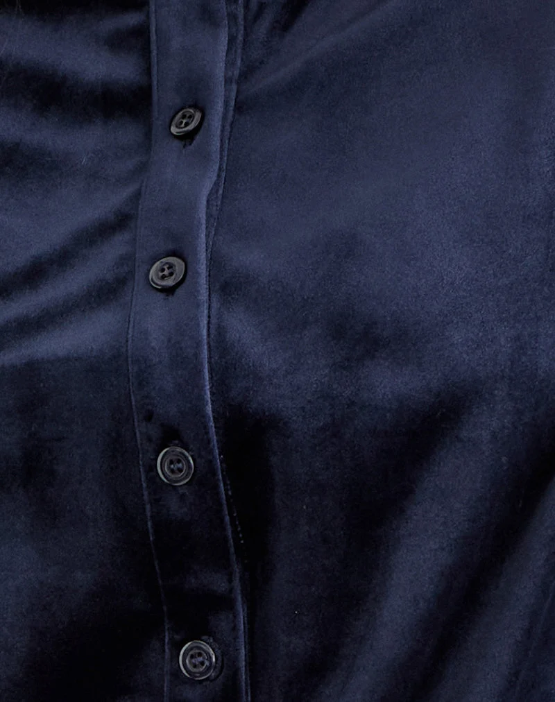 Kellen Strickjacke mit Knopfleiste aus Velours in Navy