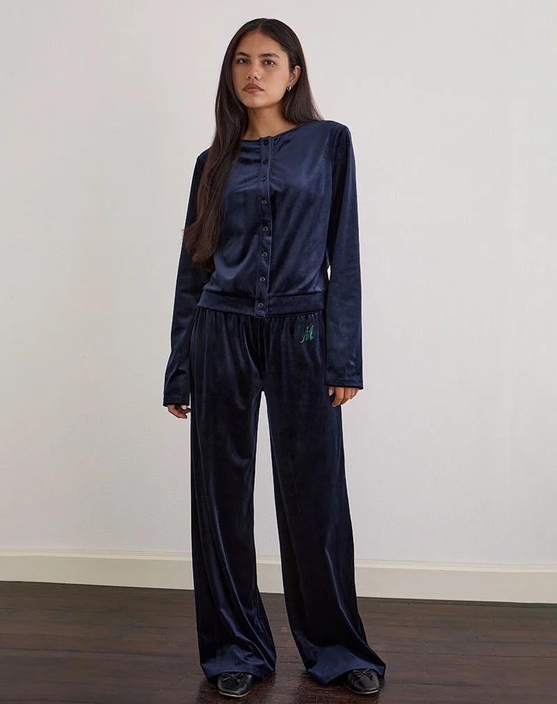 Glen Jogger aus Velours in Navy mit 'M'-Verzierung