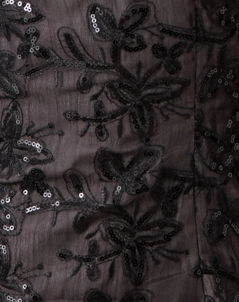 Soren Minikleid aus geblümtem Chiffon mit Pailletten Schwarz