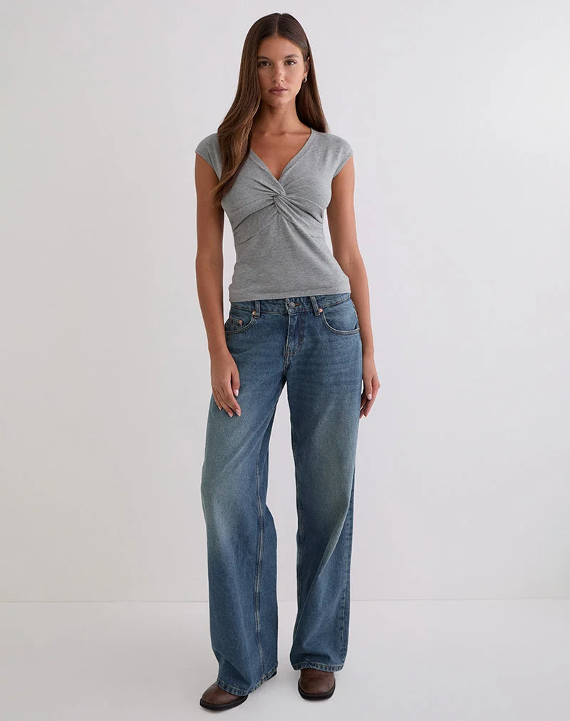Minari V-Ausschnitt Twist-Top aus Strick, grau