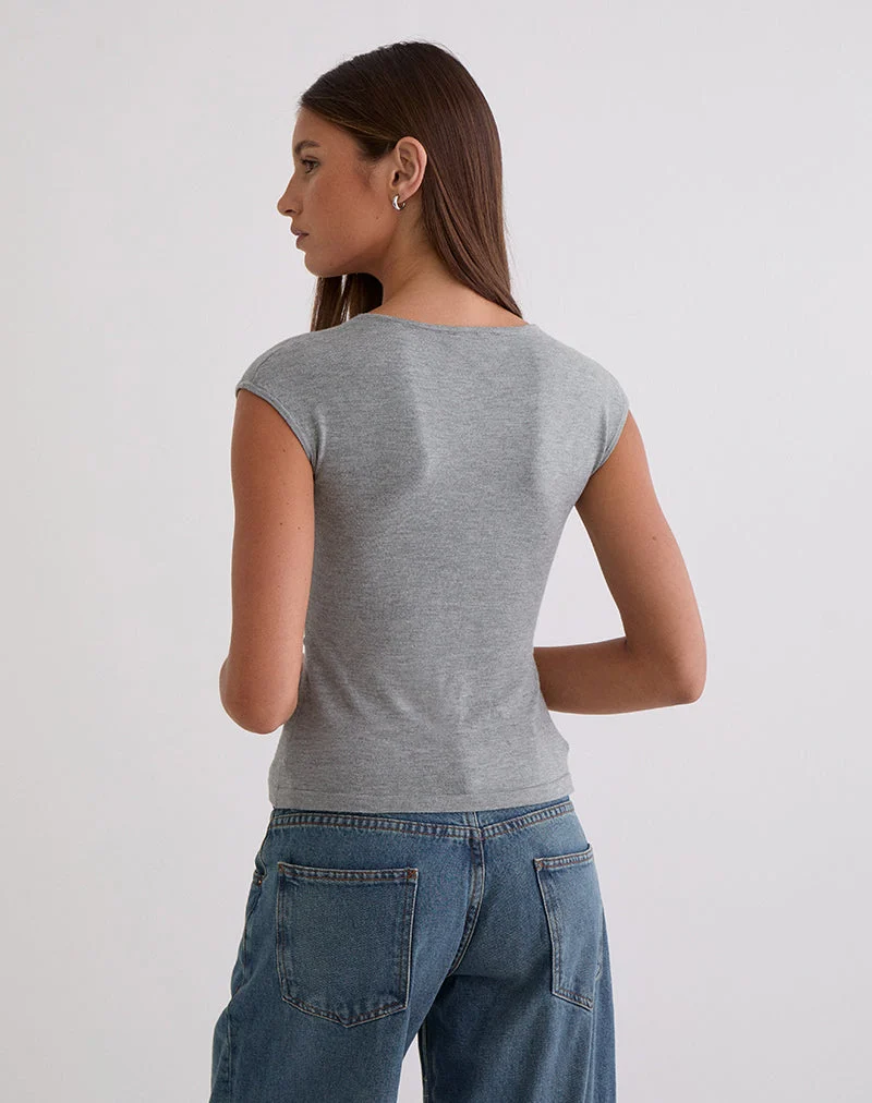 Minari V-Ausschnitt Twist-Top aus Strick, grau
