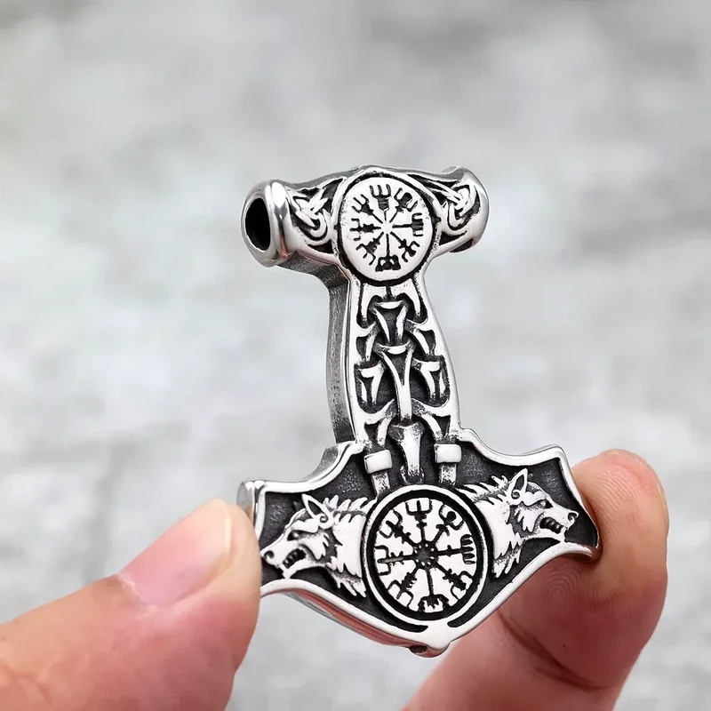 Punk-Wikinger-Wolfskopf-Mjölnir-Halskette für Herren