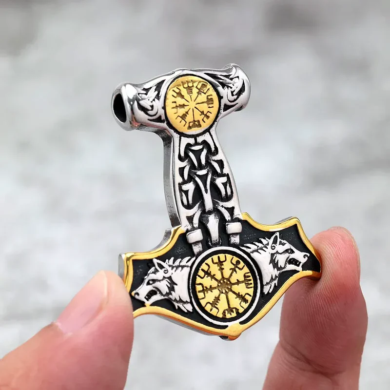 Punk-Wikinger-Wolfskopf-Mjölnir-Halskette für Herren