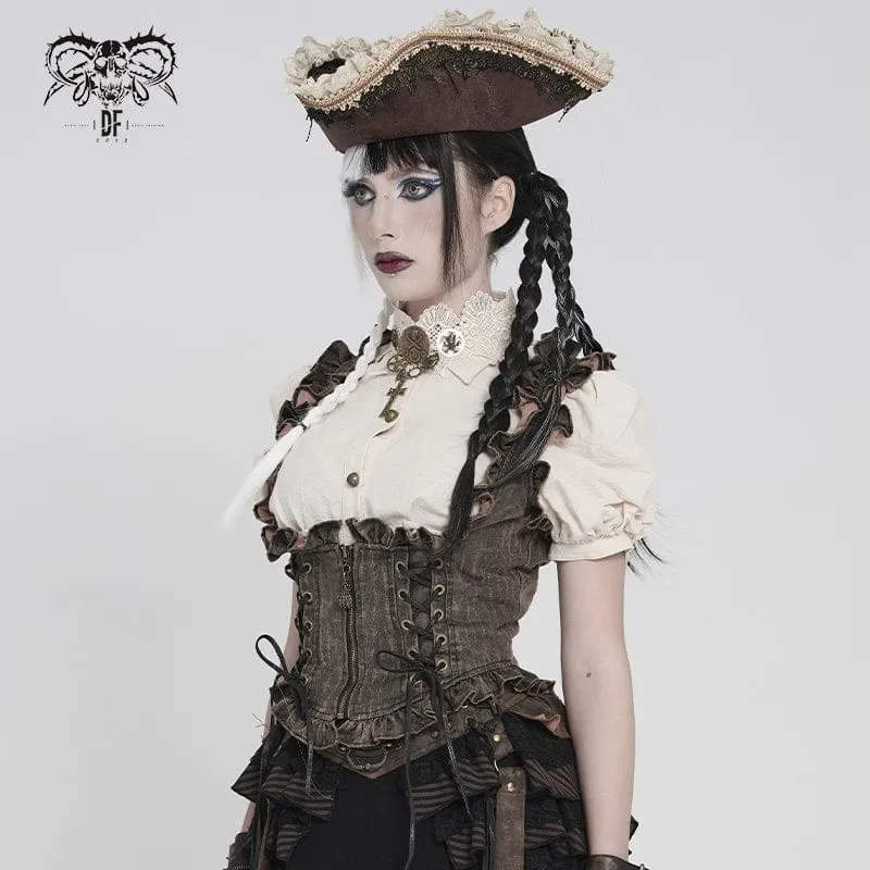 Steampunk-Weste für Damen mit Schnürung, Reißverschluss und Schwalbenschwanz-Design, Bronze