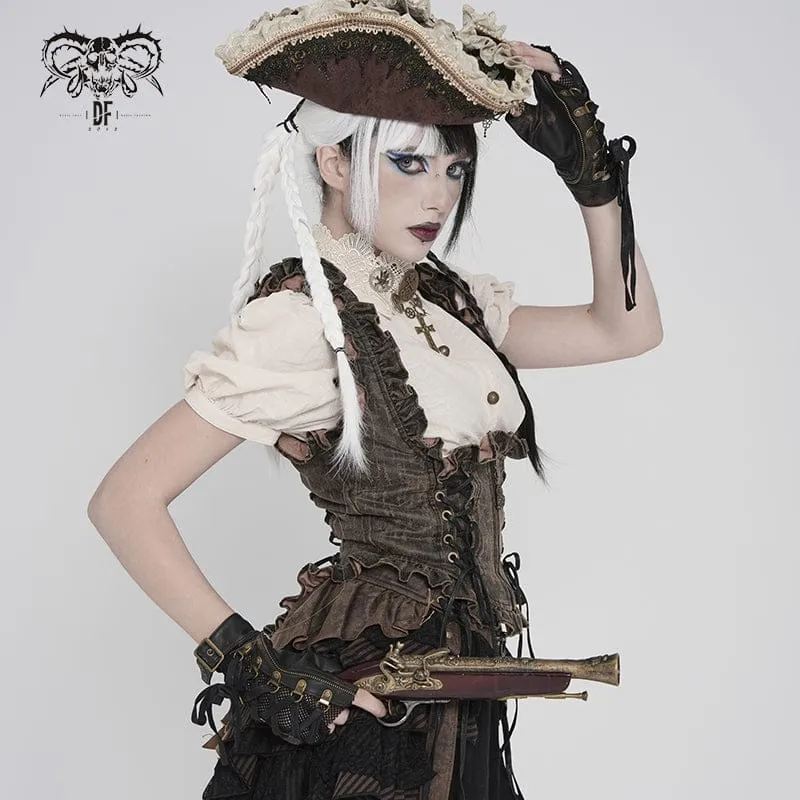 Steampunk-Weste für Damen mit Schnürung, Reißverschluss und Schwalbenschwanz-Design, Bronze