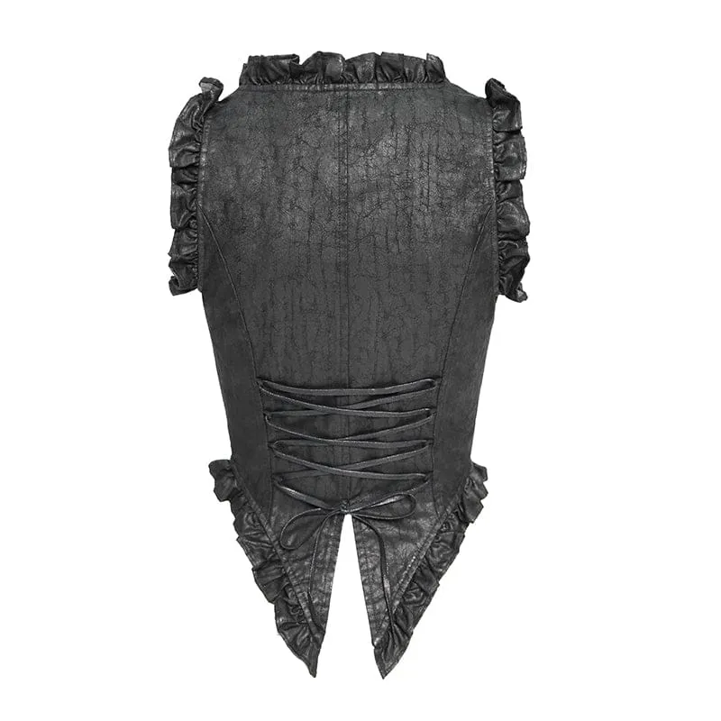 Schwarze Gothic-Weste für Damen mit Schnürung, Reißverschluss und Schwalbenschwanz-Detail