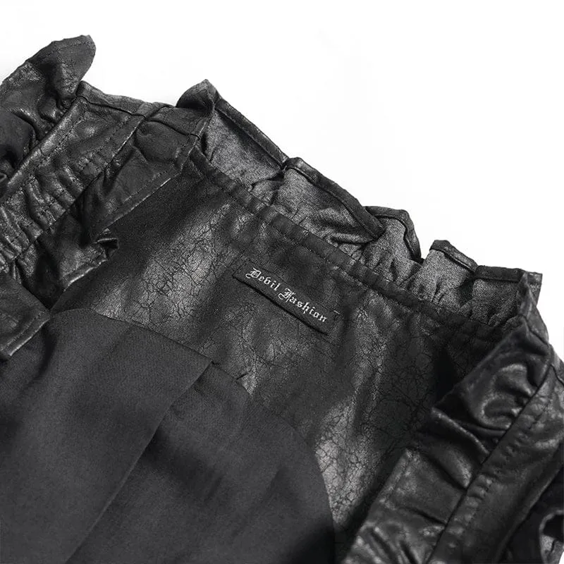 Schwarze Gothic-Weste für Damen mit Schnürung, Reißverschluss und Schwalbenschwanz-Detail