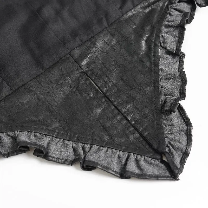 Schwarze Gothic-Weste für Damen mit Schnürung, Reißverschluss und Schwalbenschwanz-Detail