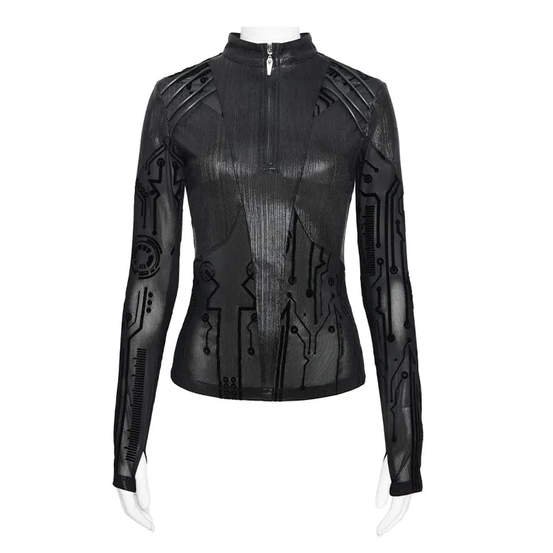 Damen-Shirt mit Cyberpunk-Schaltkreis-Print