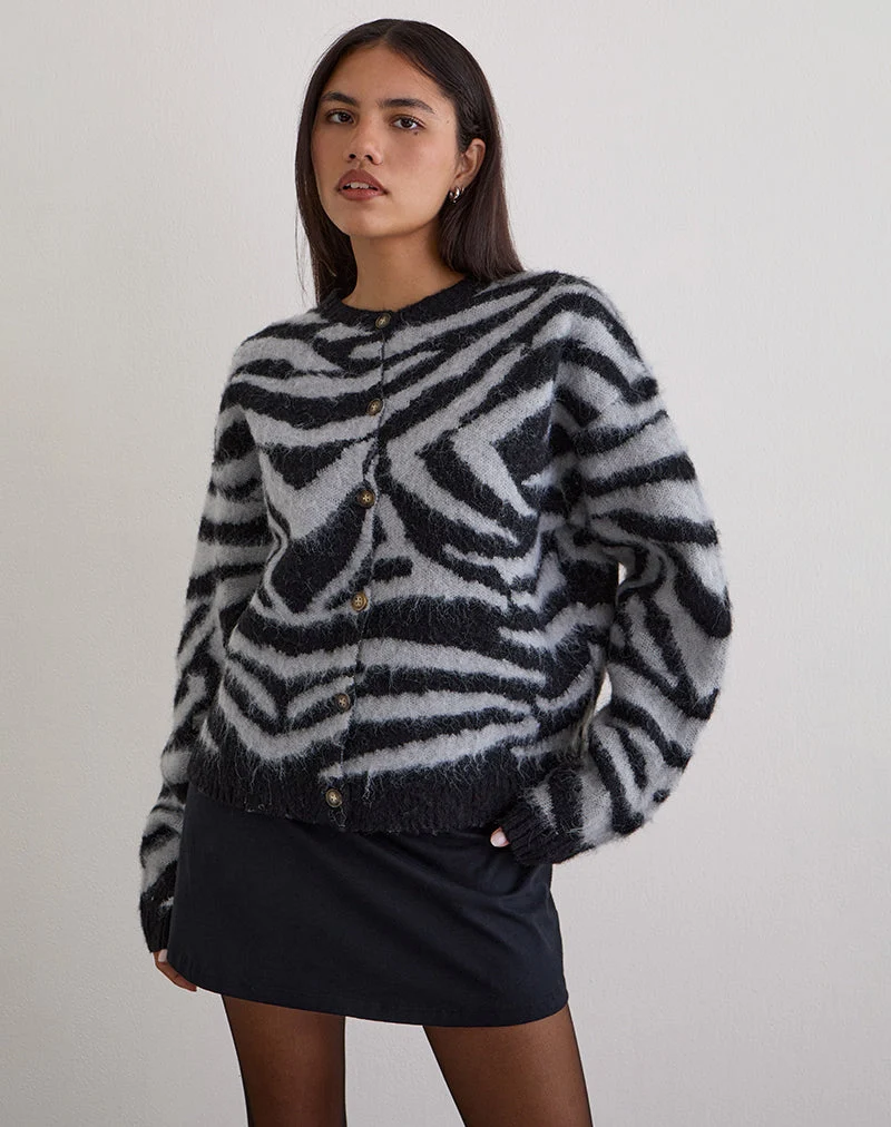 Liliana Cardigan aus Strick Big Zebra Schwarz und Grau