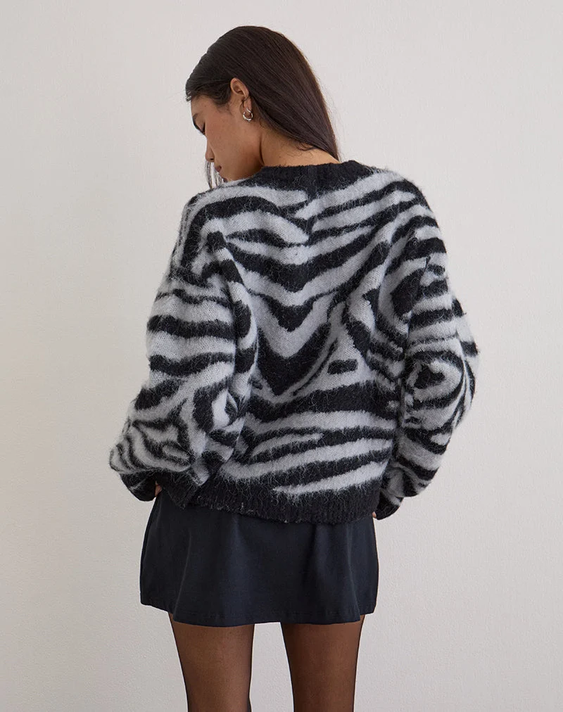 Liliana Cardigan aus Strick Big Zebra Schwarz und Grau