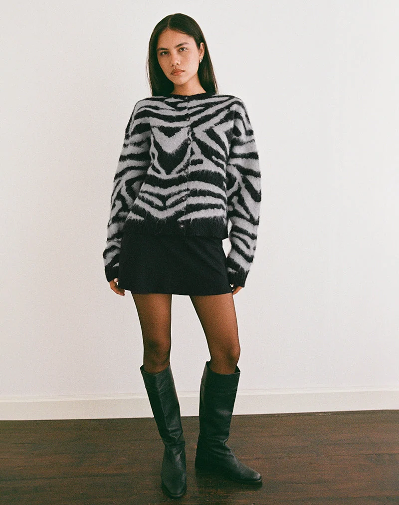 Liliana Cardigan aus Strick Big Zebra Schwarz und Grau