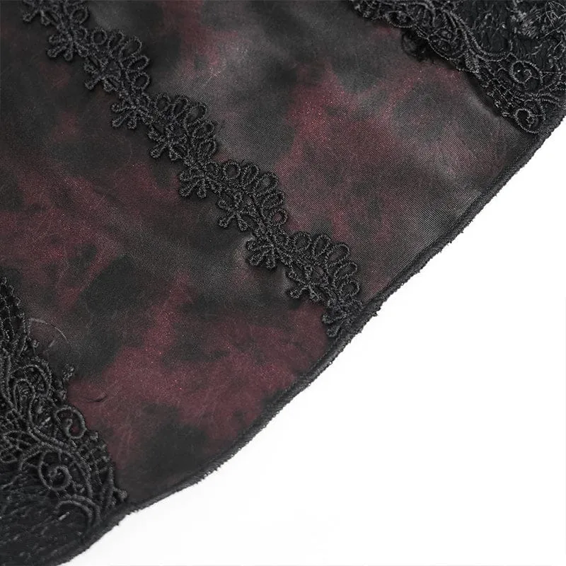Gothic-Kleid für Damen mit Fledermaus- und Spinnenmotiv, Schnürung und Neckholder, Schwarz-Rot