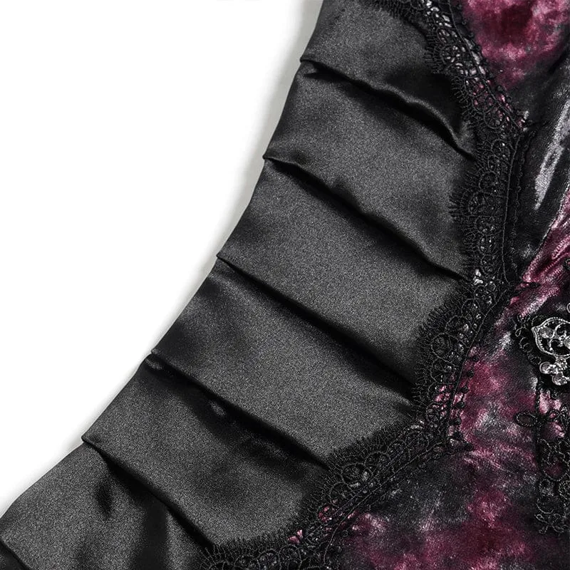 Gothic-Maxikleid mit tiefem Ausschnitt und Falten für Damen, Hochzeitskleid, Schwarz-Rot